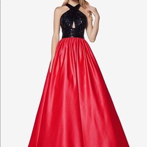 Long satin ball gown, black/hot pink. Worn once
